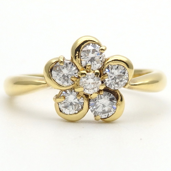 画像1: K18 ゴールド　ダイヤモンド 0.50ct　指輪　フラワー　 中古　美品　レディース　ジュエリー　ダイヤ　リング　質屋