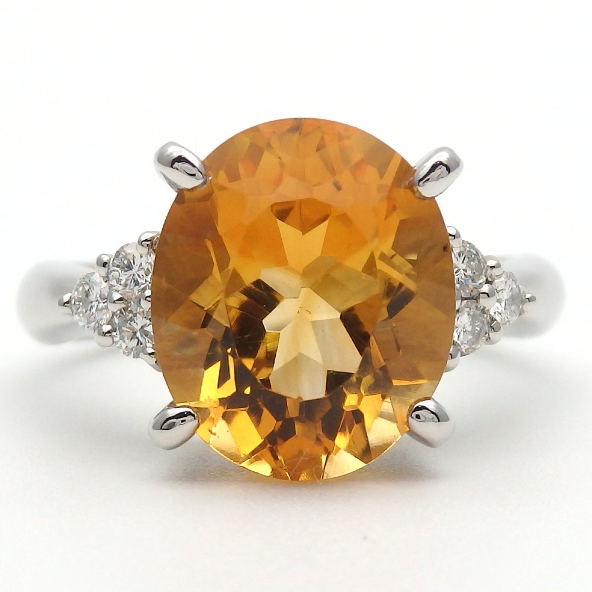 画像1: Pt900 プラチナ シトリン 4.88ct 　ダイヤモンド 0.22ct　指輪　ソーティング付　中古　美品　新品仕上済　レディース　ダイヤ　ジュエリー　シトリントパーズ　　黄水晶　リング　質屋　11月誕生石