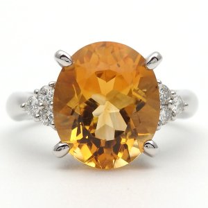 Pt900 プラチナ シトリン 4.88ct 　ダイヤモンド 0.22ct　指輪　ソーティング付　中古　美品　新品仕上済　レディース　ダイヤ　ジュエリー　シトリントパーズ　　黄水晶　リング　質屋　11月誕生石