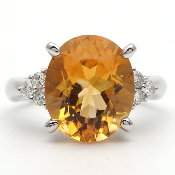 画像1: Pt900 プラチナ シトリン 4.88ct 　ダイヤモンド 0.22ct　指輪　ソーティング付　中古　美品　新品仕上済　レディース　ダイヤ　ジュエリー　シトリントパーズ　　黄水晶　リング　質屋　11月誕生石