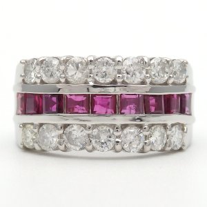Pt900 プラチナ 　ルビー 1.00ct　 ダイヤモンド 1.00ct 指輪　中古　美品　リング　ジュエリー　豪華　1カラット　幅広　質屋　7月誕生石