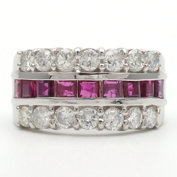 画像1: Pt900 プラチナ 　ルビー 1.00ct　 ダイヤモンド 1.00ct 指輪　中古　美品　リング　ジュエリー　豪華　1カラット　幅広　質屋　7月誕生石