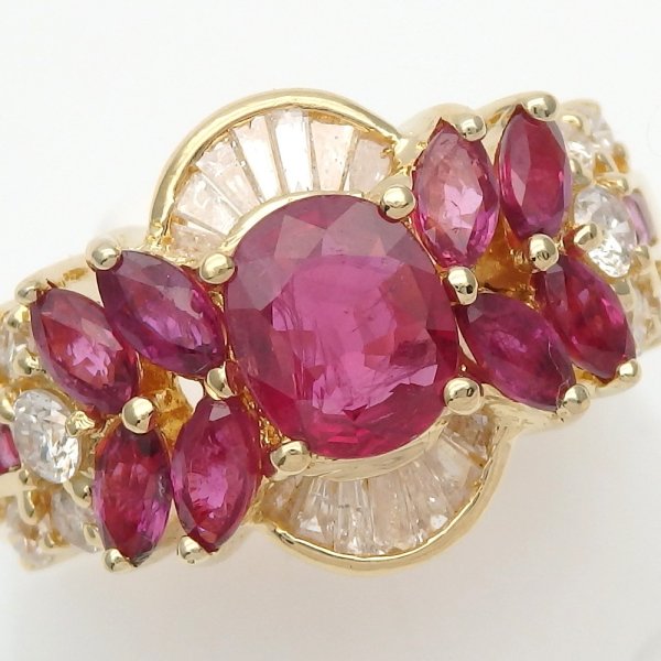 画像4: K18 ゴールド K18YG　イエローゴールド　ルビー 1.08ct　0.81ct ダイヤモンド 0.53ct　指輪　中古　美品　新品仕上済　リング　ダイヤ　レディース　ジュエリー　質屋　 7月誕生石