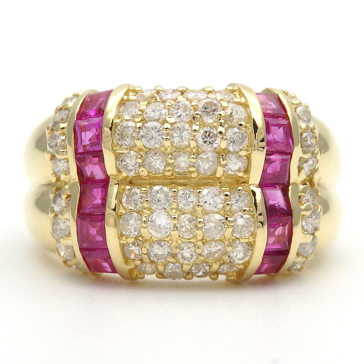 画像1: K18 ゴールド  K18YG　イエローゴールド　ルビー 0.97ct ダイヤモンド 0.83ct　指輪　中古　美品　新品仕上済　リング　ダイヤ　レディース　質屋　 7月誕生石