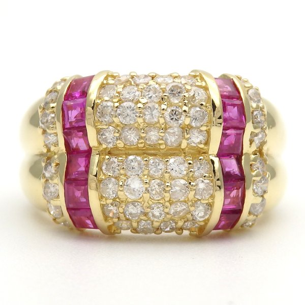 画像1: K18 ゴールド  K18YG　イエローゴールド　ルビー 0.97ct ダイヤモンド 0.83ct　指輪　中古　美品　新品仕上済　リング　ダイヤ　レディース　質屋　 7月誕生石