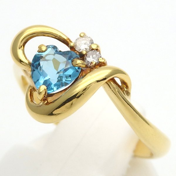 画像2: K18 ゴールド K18YG　イエローゴールド　ブルートパーズ 0.50ct　ダイヤモンド 0.05ct 指輪　中古　美品　仕上済　レディース　ジュエリー　リング　ハート　可愛い　プレゼント ダイヤ　質屋　11月誕生石