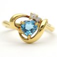 画像1: K18 ゴールド K18YG　イエローゴールド　ブルートパーズ 0.50ct　ダイヤモンド 0.05ct 指輪　中古　美品　仕上済　レディース　ジュエリー　リング　ハート　可愛い　プレゼント ダイヤ　質屋　11月誕生石 (1)
