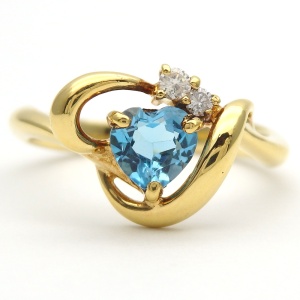 K18 ゴールド ブルートパーズ 0.50ct　ダイヤモンド 0.05ct 指輪　中古　美品　仕上済　レディース　ジュエリー　リング　ハート　可愛い　プレゼント ダイヤ　質屋　11月誕生石