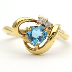 K18 ゴールド K18YG　イエローゴールド　ブルートパーズ 0.50ct　ダイヤモンド 0.05ct 指輪　中古　美品　仕上済　レディース　ジュエリー　リング　ハート　可愛い　プレゼント ダイヤ　質屋　11月誕生石