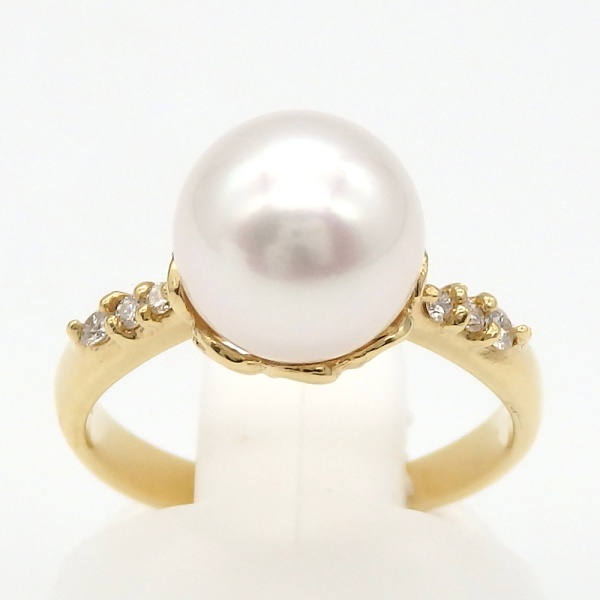 画像1: K18　ゴールド　真珠　約8.8ミリ　ダイヤモンド　0.07ct　指輪　中古　美品　レディース　ジュエリー　ダイヤ　リング　パール　アクセサリー　質屋　6月誕生石