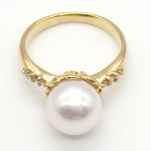 画像4: K18　ゴールド　真珠　約8.8ミリ　ダイヤモンド　0.07ct　指輪　中古　美品　レディース　ジュエリー　ダイヤ　リング　パール　アクセサリー　質屋　6月誕生石