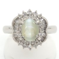 Pt900 プラチナ　キャッツアイ 1.86ct　ダイヤモンド 0.55ct　指輪 　ソーティング付　中古　美品　新品仕上済　 ジュエリー リング　ダイヤ　天然クリソベリルキャッツアイ　猫眼石 　レディース　　質屋