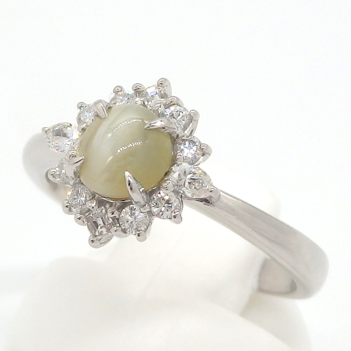 画像2: Pt900 プラチナ　キャッツアイ 0.975ct　ダイヤモンド 0.29ct　指輪 　中古　美品　 ジュエリー リング　ダイヤ　天然クリソベリルキャッツアイ　猫眼石 　レディース 質屋