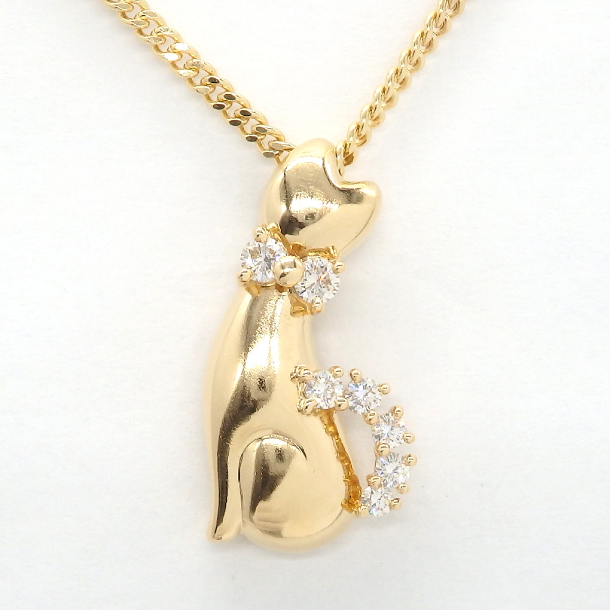 画像1: 【POLA】ポーラ 750 ゴールド ダイヤモンド 0.13ct ペンダント付ネックレス　中古　美品　レディース　キャット ダイヤ　ネコ　ジュエリー 動物　ねこ　猫　質屋　4月誕生石