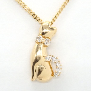 【POLA】ポーラ 750 ゴールド ダイヤモンド 0.13ct ペンダント付ネックレス　中古　美品　レディース　キャット ダイヤ　ネコ　ジュエリー 動物　ねこ　猫　質屋　4月誕生石