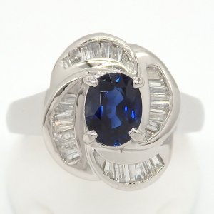 Pt900 プラチナ サファイア 1.21ct　ダイヤモンド 0.33ct 　指輪 中古　美品　新品仕上済　　ダイヤ　リング　レディース　ジュエリー バケットダイヤ 9月誕生石 質屋