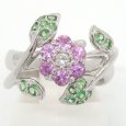 画像1: 750 K18WG ホワイトゴールド  ピンクサファイア 0.79ct  ダイヤ 0.08ct　トルマリン 0.45ct　指輪　中古　美品　ジュエリー　レディース　ダイヤ　リング　フラワー　花　ピンク　質屋 (1)