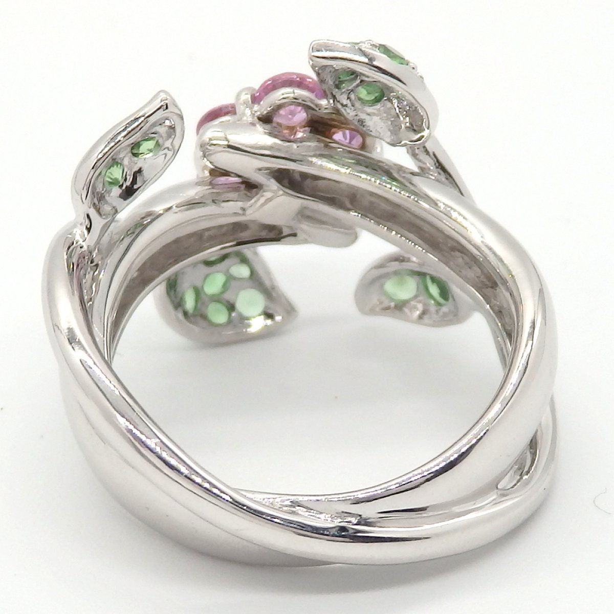 画像4: 750 K18WG ホワイトゴールド  ピンクサファイア 0.79ct  ダイヤ 0.08ct　トルマリン 0.45ct　指輪　中古　美品　ジュエリー　レディース　ダイヤ　リング　フラワー　花　ピンク　質屋