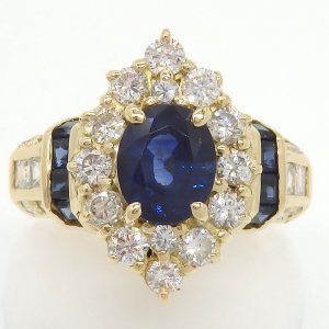 K18 ゴールド K18YG イエローゴールド　サファイア 1.02ct 0.50ct　ダイヤモンド 1.53ct 指輪　中古　美品　リング　ダイヤ　レディース　ジュエリー　9月誕生石 質屋