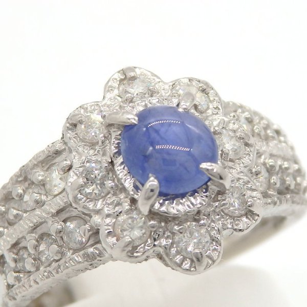 画像3: Pt900 プラチナ スターサファイア 0.67ct ダイヤモンド 0.42ct 指輪　中古　美品　新品仕上済　レディース　ジュエリー　ダイヤ　リング 　フラワー 9月誕生石　質屋