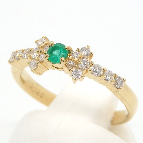 画像2: K18 ゴールド エメラルド 0.10ct ダイヤモンド 0.25ct　指輪 　リボン　中古　美品　質屋　5月誕生石 レディース　ジュエリー　ダイヤ　リング