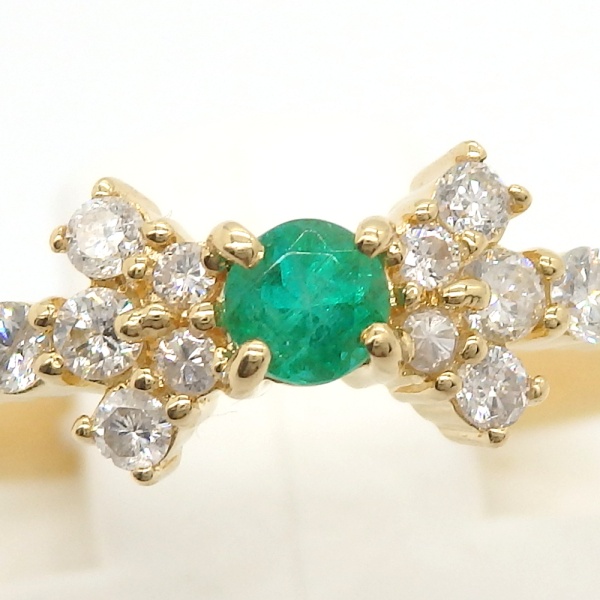 画像3: K18 ゴールド エメラルド 0.10ct ダイヤモンド 0.25ct　指輪 　リボン　中古　美品　質屋　5月誕生石 レディース　ジュエリー　ダイヤ　リング