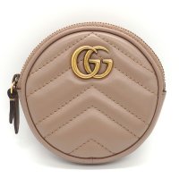 【GUCCI】 グッチ GGマーモント コインケース コインパース ハート 575160 レザー ピンクベージュ ゴールド金具　丸型　中古　美品　質屋　財布 レディース ウォレット　小物入れ キーケース　ブラウン 茶　