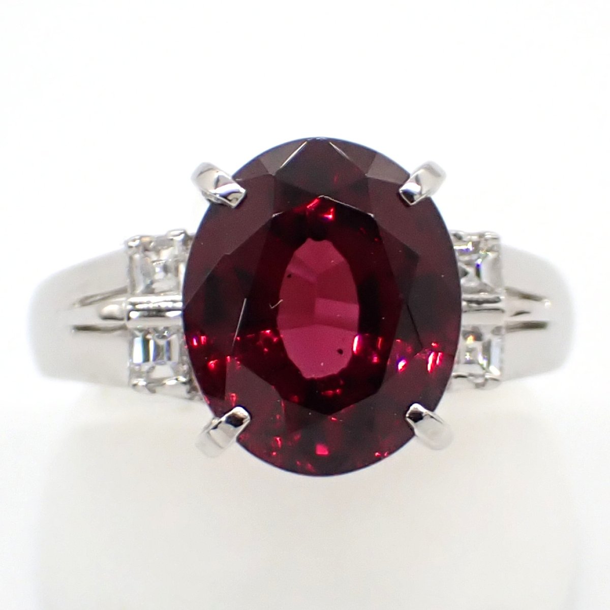 画像1: Pt850　プラチナ アルマンダイト ガーネット 4.33ct ダイヤモンド 0.17ct 指輪 ソーティング付 中古 美品 リング レディース 質屋　1月誕生石　新品仕上済　ジュエリー