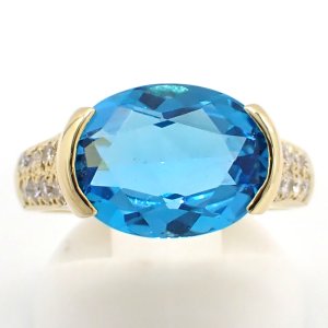 K18 ゴールド K18YG イエローゴールド　ブルートパーズ 5.95ct　ダイヤモンド 0.58ct ソーティング付　指輪 中古 美品 新品仕上済　レディース　ジュエリー　リング　ダイヤ　質屋　豪華　ゴージャス　プレゼント　11月誕生石
