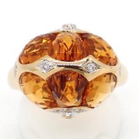 K18　ゴールド シトリン 8.21ct　ダイヤモンド 0.17ct 　指輪　中古　美品　新品仕上済　ソーティング付　ジュエリー レディース　ダイヤ　リング 11月誕生石　天然クオーツ　質屋