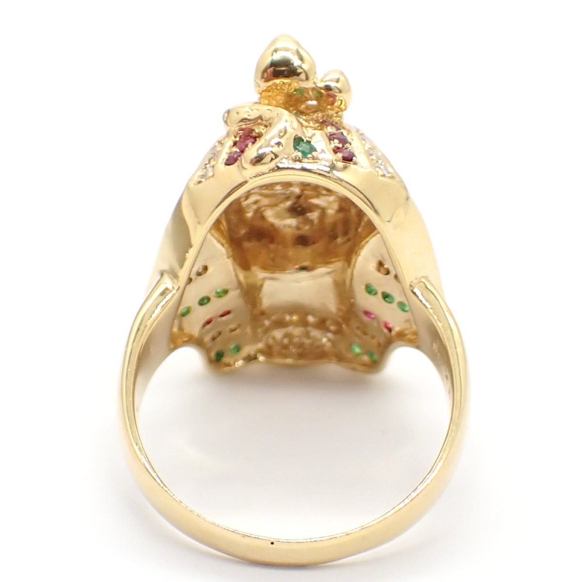 画像4: K18YG イエローゴールド  ダイヤモンド 0.14ct　ルビー 0.24ct　エメラルド 0.15ct　指輪 エジプト　王　ファラオ ツタンカーメン　中古　美品　質屋　ジュエリー　リング　レディース　ダイヤ 7月誕生石