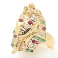 画像2: K18YG イエローゴールド  ダイヤモンド 0.14ct　ルビー 0.24ct　エメラルド 0.15ct　指輪 エジプト　王　ファラオ ツタンカーメン　中古　美品　質屋　ジュエリー　リング　レディース　ダイヤ 7月誕生石 (2)