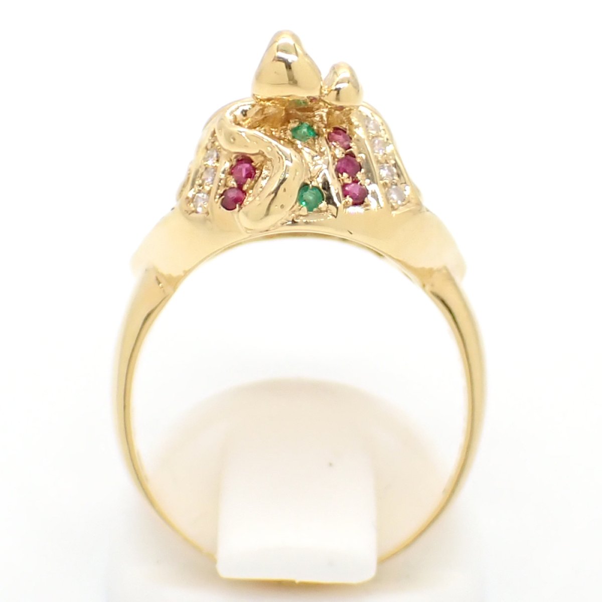 画像3: K18YG イエローゴールド  ダイヤモンド 0.14ct　ルビー 0.24ct　エメラルド 0.15ct　指輪 エジプト　王　ファラオ ツタンカーメン　中古　美品　質屋　ジュエリー　リング　レディース　ダイヤ 7月誕生石