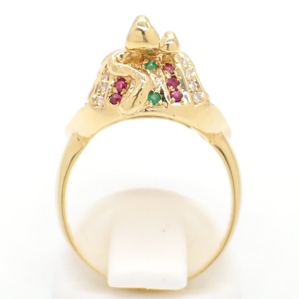 画像3: K18YG イエローゴールド  ダイヤモンド 0.14ct　ルビー 0.24ct　エメラルド 0.15ct　指輪 エジプト　王　ファラオ ツタンカーメン　中古　美品　質屋　ジュエリー　リング　レディース　ダイヤ 7月誕生石