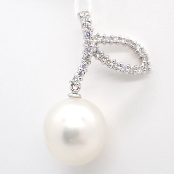 画像1: K18WG ホワイトゴールド　パール　真珠　約12.7mm ダイヤモンド 0.35ct　ペンダント　トップのみ　中古　美品　6月誕生石　ジュエリー　レディース　ダイヤ　 質屋