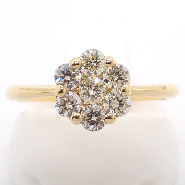 画像1: K18YG イエローゴールド ダイヤモンド 0.50ct 指輪 　中古　美品　仕上げ済　レディース　ジュエリー　ダイヤ　リング　フラワー　花　質屋　4月誕生石