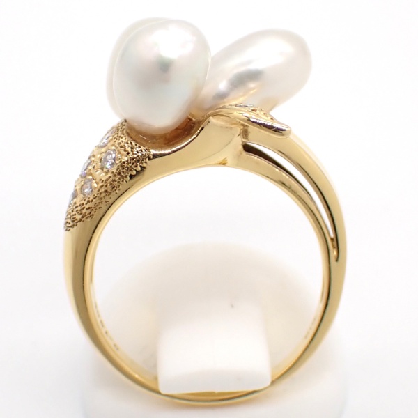 画像4: K18YG イエローゴールド　淡水真珠　ダイヤモンド 0.16ct 指輪 　中古　レディース　ジュエリー　ダイヤ　リング　質屋　可愛い　パール 6月誕生石