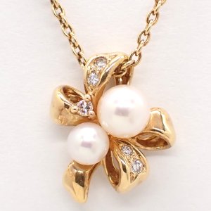 【TASAKI】田崎真珠　K18 ゴールド　パール　ダイヤモンド 0.04ct ペンダント付ネックレス　中古　美品　レディース　ダイヤ　質屋 タサキ　真珠　ジュエリー ベビーパール　6月誕生石