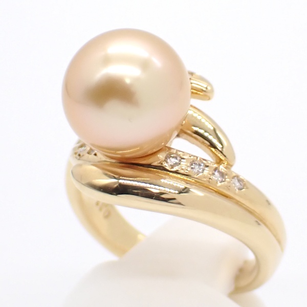 画像3: K18　ゴールド　南洋真珠 約10.3mm　ダイヤ 0.11ct　指輪　ソーティング付　中古　美品　レディース　ジュエリー　リング　パール　シロチョウ養殖真珠 　ゴールデンカラー　ダイヤモンド　質屋　6月誕生石