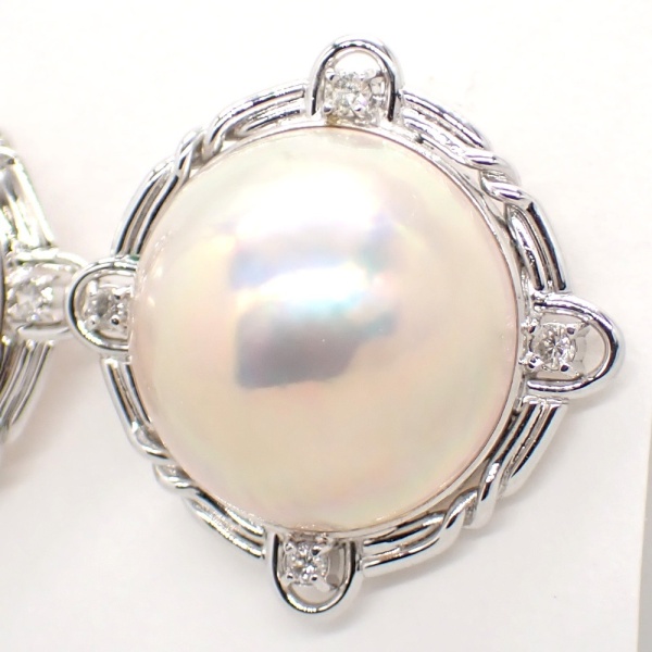 画像2: K14WG ホワイトゴールド マベ真珠　約14ｍｍ　ダイヤモンド パール イヤリング　美品 中古　レディース　ジュエリー 乳白色　華やか　ダイヤ 質屋