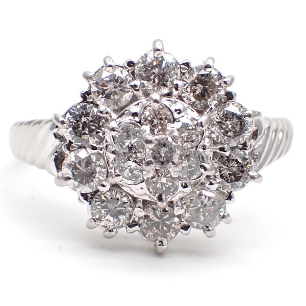 画像1: Pt900 プラチナ ダイヤモンド 1.00ct 指輪 フラワー　 中古　美品　ジュエリー　1カラット　レディース　4月誕生石　ダイヤ　リング　お花　質屋