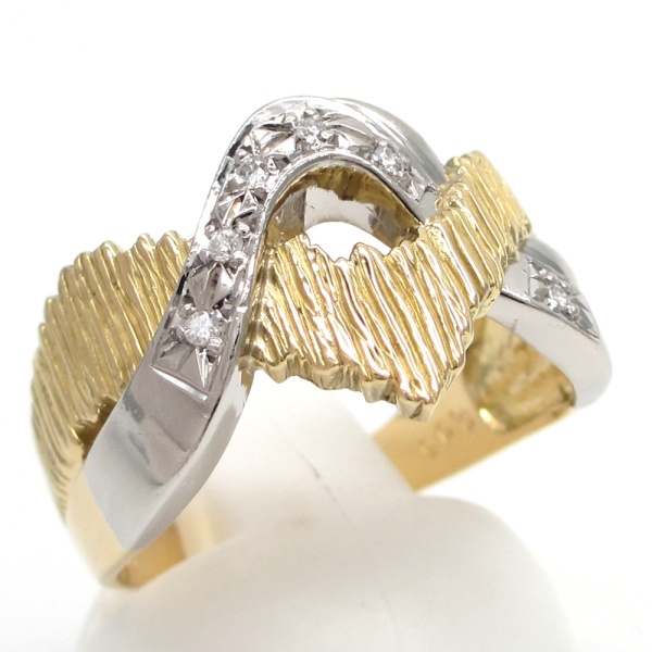 画像2: K18YG イエローゴールド　Pt900 プラチナ ダイヤモンド 0.05ct 指輪 中古　美品　ジュエリー　レディース　ダイヤ　コンビ　リング 4月誕生石 ユニーク　質屋