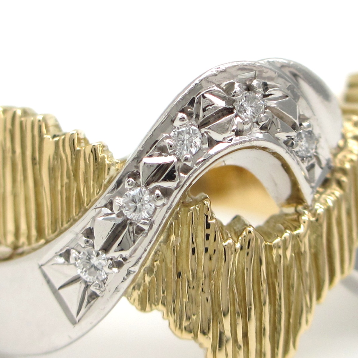 画像3: K18YG イエローゴールド　Pt900 プラチナ ダイヤモンド 0.05ct 指輪 中古　美品　ジュエリー　レディース　ダイヤ　コンビ　リング 4月誕生石 ユニーク　質屋