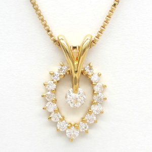 K18 ゴールド　ダイヤモンド 計0.51ct　ペンダント付ネックレス　中古　美品　レディース　ジュエリー　ダイヤ　4月誕生石　揺れる　ペンダント 質屋