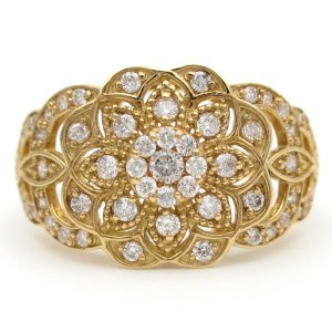 K18 ゴールド　K18YG　イエローゴールド　ダイヤモンド 0.50ct 指輪　フラワー　花　中古　美品　ジュエリー リング　ダイヤ　レディース　アクセサリー 　ゴージャス　4月誕生石　質屋