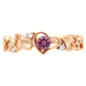 K18PG　ピンクゴールド　HIRO　色石 0.12ct　ダイヤモンド 0.05ct　指輪　ハート　中古　美品　ジュエリー　レディース　アクセサリー　リング　質屋