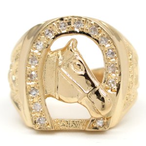 K18 ゴールド K18YG　イエローゴールド　ダイヤモンド 0.14ct 　指輪　ホース　馬　アニマル　馬蹄　中古　美品　新品仕上げ済　リング　10号　動物　ダイヤ　ジュエリー　レディース　4月誕生石　質屋