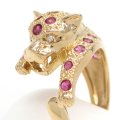 K18 ゴールド K18YG　イエローゴールド　ルビー　0.84ct ダイヤモンド 0.01ct 　指輪　パンサー 豹　アニマル　中古　美品　新品仕上げ済　レディース　リング　動物　ダイヤ　ジュエリー　7月誕生石　質屋