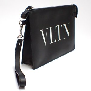 【VALENTINO GARAVANI】ヴァレンティノ ガラヴァーニ　セカンドバッグ　VLTN　クラッチバッグ　メンズ 　レザー　ブラック　中古　ITALY　バッグ　美品　おしゃれ　革　黒　ポーチ　イタリー　ウォレット　マチ付　質屋