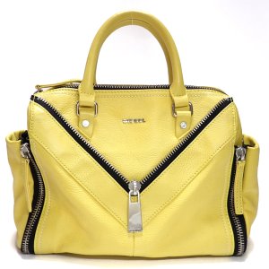 【DIESEL】ディーゼル　レザー　ハンドバッグ　ストラップなし　中古　美品　イエロー　バッグ　メンズ　レディース　カジュアル　ファスナー　黄色　イタリア　質屋